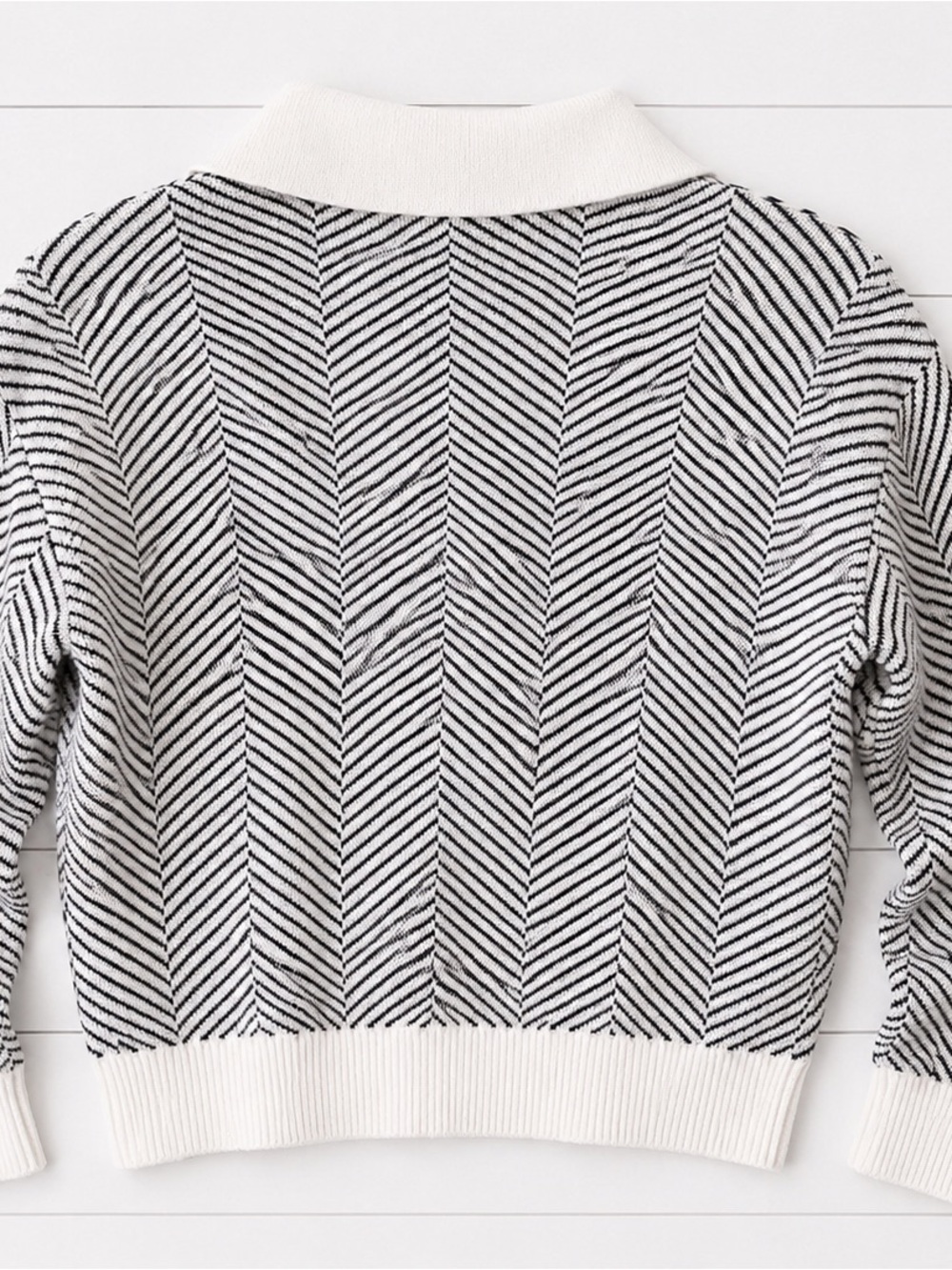 Truth Black & White Herringbone Knit Sweater Size M | Collared Pullover - Picture 4 of 5